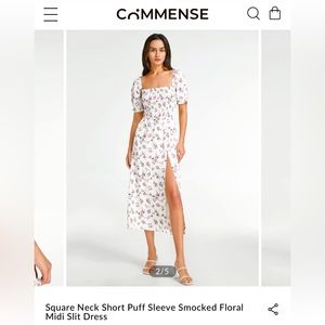 Puff sleeve smoked floral midi slit dress